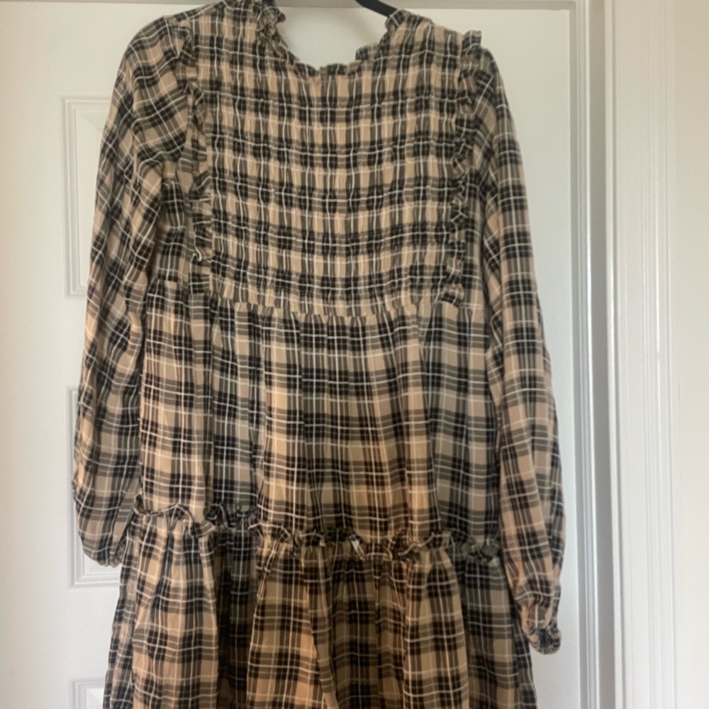 Lumiere Brown and Cream Mini Sundress with Bishop Sleeves